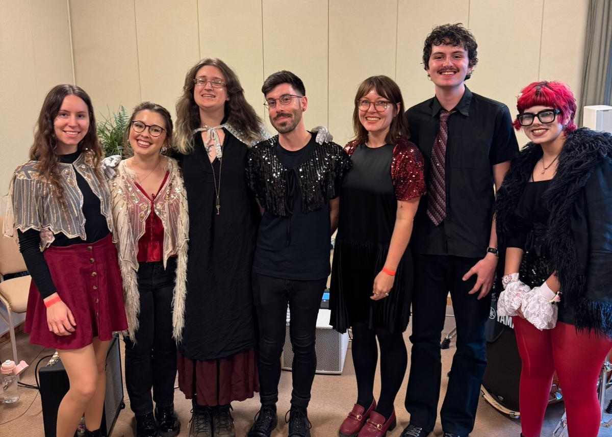 The Kingston University Stylophone Orchestra backstage at Kentronica, Canterbury, May 2026